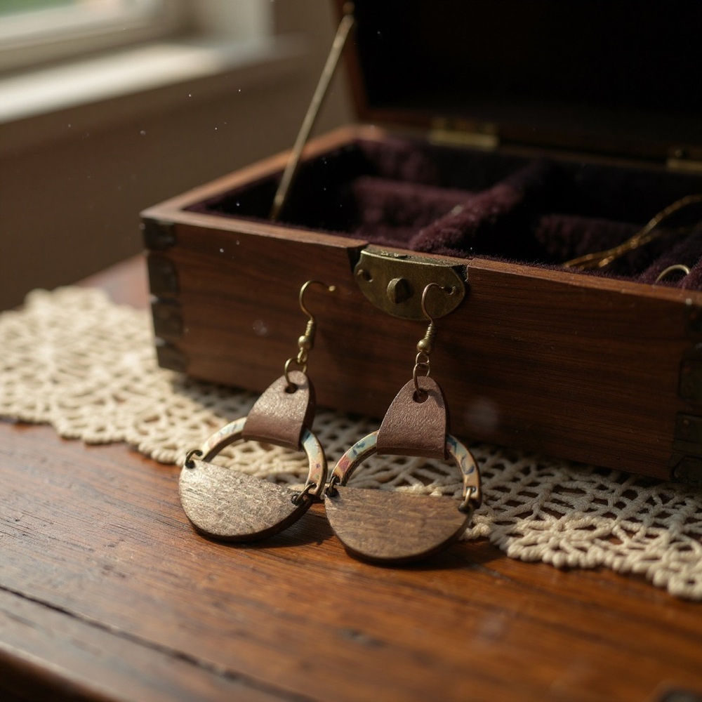 Brown and Multicolor Hoop Earrings - Picture 3 of 3